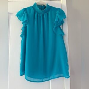 1. State Sheer Mock Neck Flutter Sleeve Top